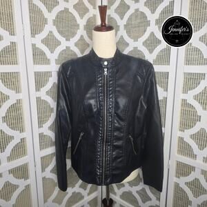 Baccini Women's Black Faux Leather Full Zip Lined Jacket Size PL